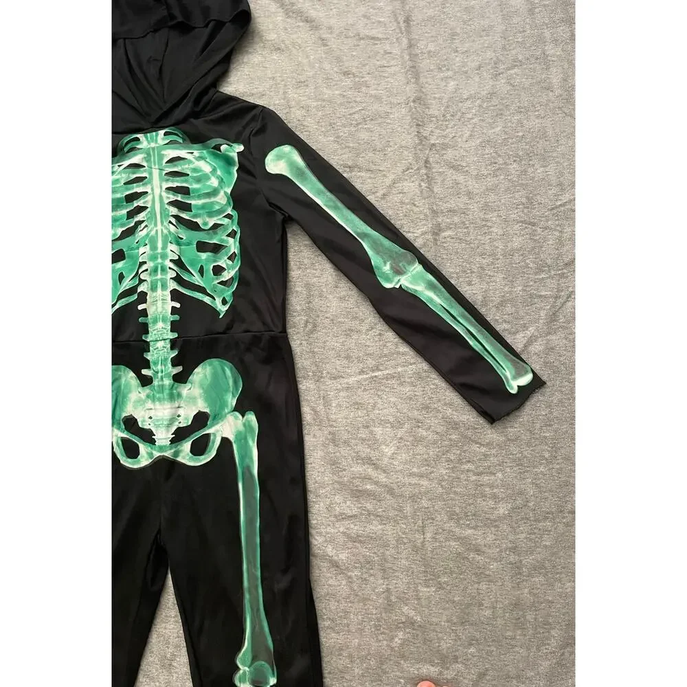 New Skeleton Kids Size M/8-10 Yrs Glow in the Dark Black Halloween Costume